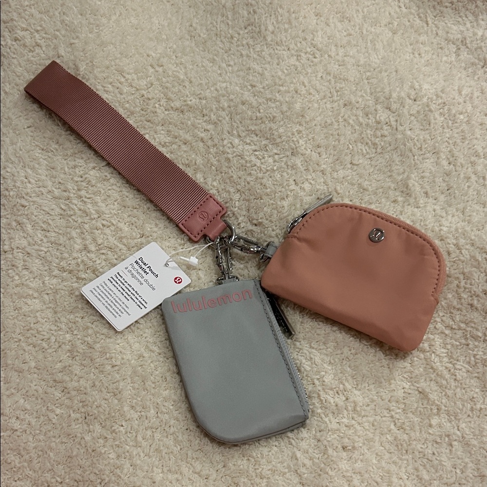 Lululemon Coral and Gray Dual Pouch Wristlet